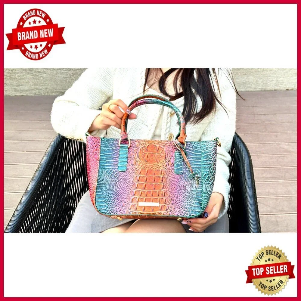 Crocodile Embossed Leather Tote Satchel Purse with Adjustable Crossbody Strap